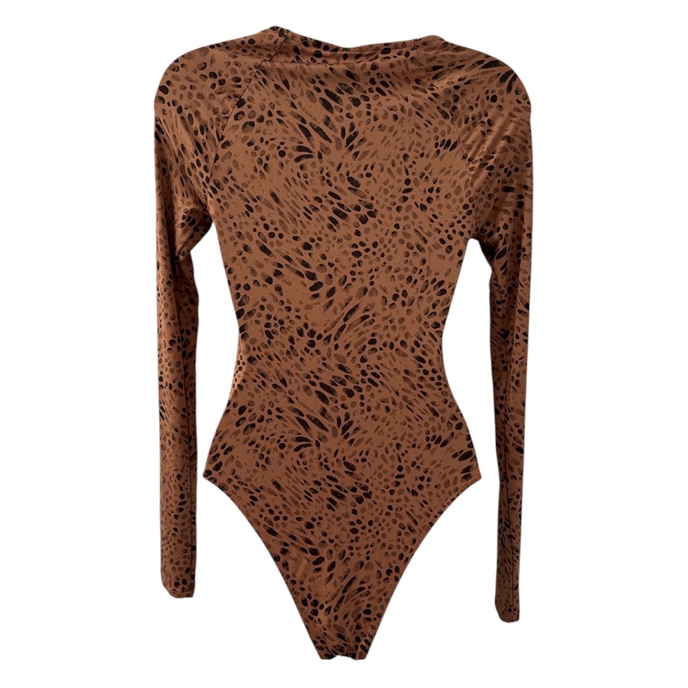 Wild Fable Womens Brown Cheetah Print Cutout Long Sleeve Bodysuit Small NWT - Picture 4 of 8